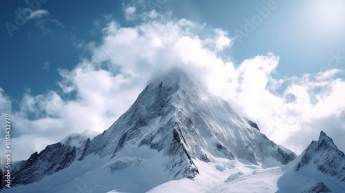 Snowy Mountain Peak Under Blue Sky and White Clouds