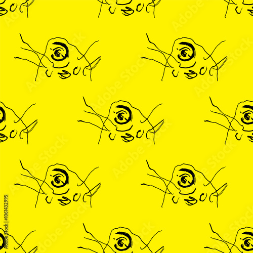 Cute green alien monster sketch seamless pattern. Childish primitive drawing. Scary art. Picture painted by a kid. A poster on the wall