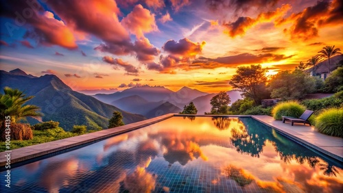 Wallpaper Mural Luxurious Infinity Pool at Sunset Overlooking Majestic Mountain Range - Serene Escape, Tranquil Views, Opulent Retreat, Nature's Beauty Torontodigital.ca