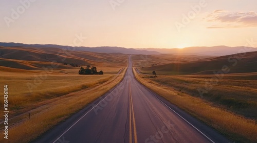 Endless Road Through Rolling Hills at Sunset