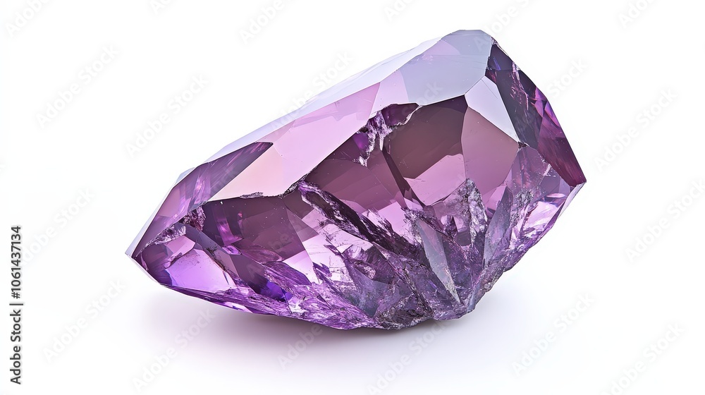 Sparkling amethyst crystal reflecting light on white background Sparkling amethyst crystal reflecting light on white background