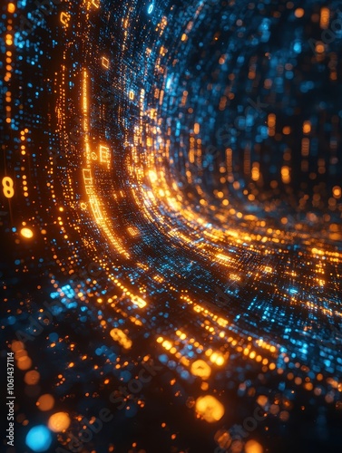 Wallpaper Mural An abstract representation of digital data flow showcasing vibrant blue and orange lights, creating a mesmerizing tunnel effect that symbolizes information transfer and connectivit Torontodigital.ca