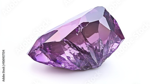 Sparkling amethyst crystal reflecting light on white background