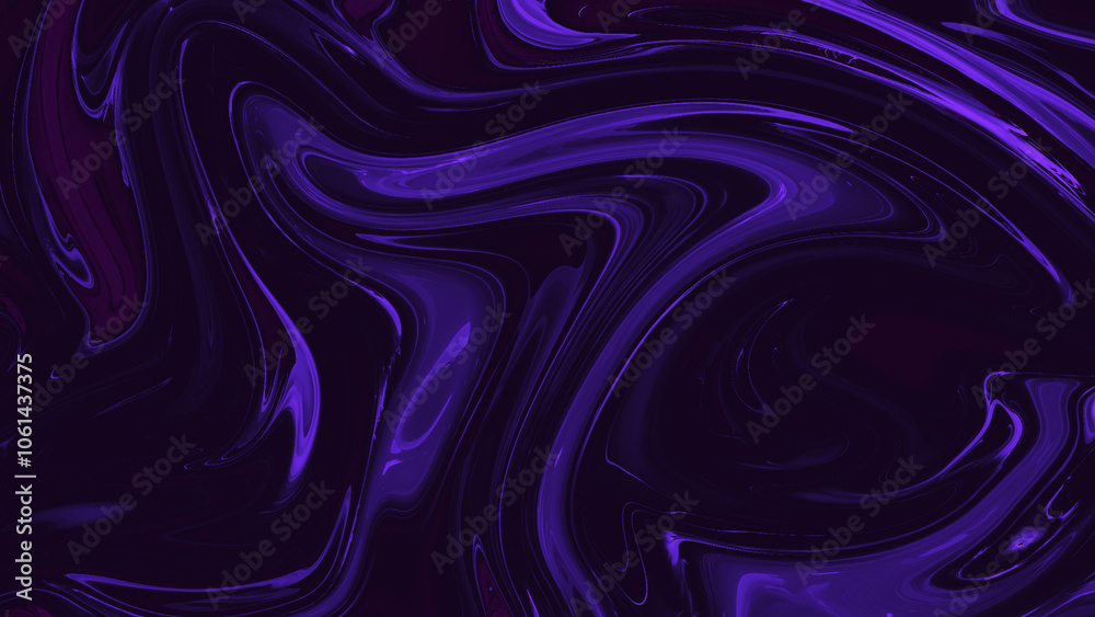 Obraz premium Abstract dark purple and black fluid pattern with flowing, swirled lines. The image has a smooth, liquid-like texture with vibrant purple highlights creating depth and contrast