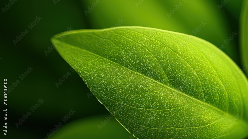 Fototapeta premium Close-up of a vibrant green leaf with intricate details, isolated on a white background. macro texture background.