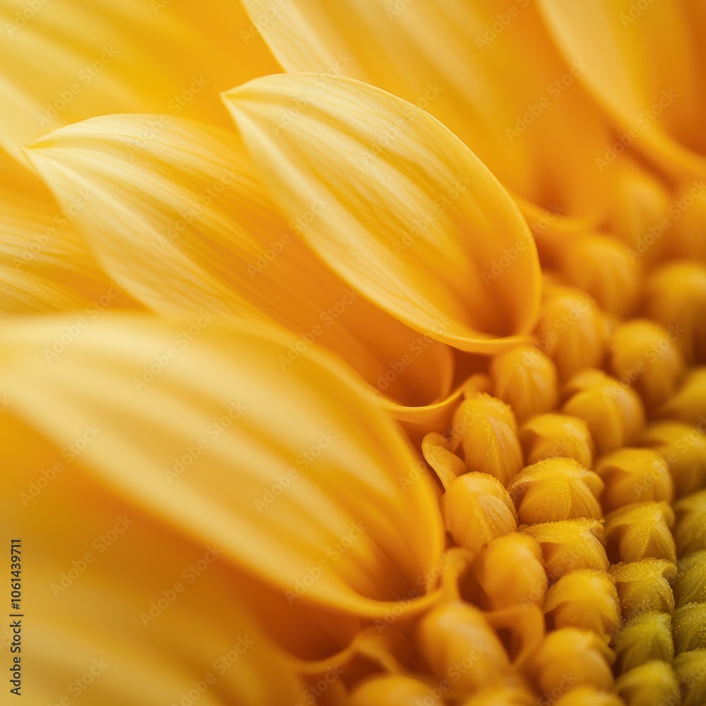 Obraz premium Close-up of vibrant yellow sunflower petals, showcasing detailed textures and colors. macro texture background.