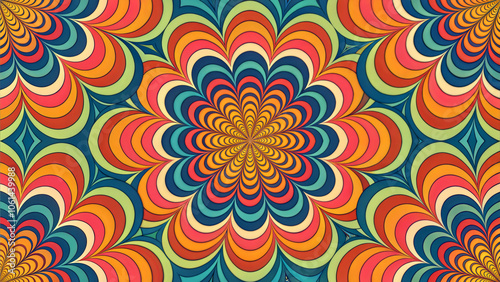 Colorful abstract pattern design with retro style, vibrant colors, and wave shapes for decoration