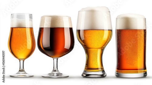 Various Realistic Beer Glasses in Different Shapes