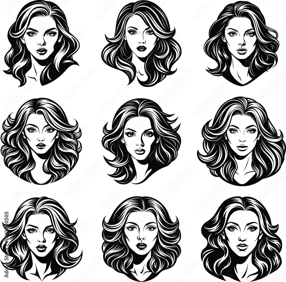 Hair Style women beauty face logo silhouette illustration vector art white background. Hair Style women beauty face logo silhouette illustration vector art white background.