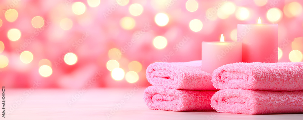 Soft Pink Towels and Candles for Relaxation Soft Pink Towels and Candles for Relaxation