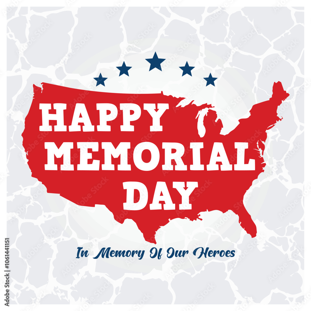 Obraz premium Memorial Day text with a map of America. In memory of our heroes. Memorial Day concept. Flat vector illustration.