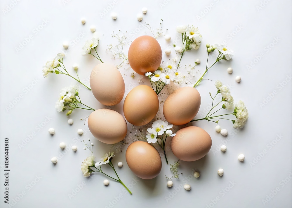 Minimalist Arrangement of Eggs and Flowers for Serene Aesthetic Appeal in Natural Light, Perfect for Spring Decor, Easter Celebrations, and Culinary Inspirations Minimalist Arrangement of Eggs and Flowers for Serene Aesthetic Appeal in Natural Light, Perfect for Spring Decor, Easter Celebrations, and Culinary Inspirations