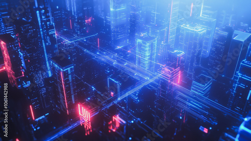 Smart digital city with connection cyber security network reciprocity over the cityscape . future smart wireless digital city and social media networking systems that connects people within the city