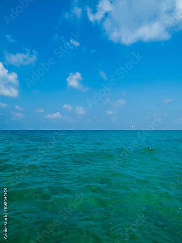 Horizon beautiful landscape summer season vertical front view point tropical sea beach white sand clean blue sky background calm nature ocean wave water travel at samae san island sun day time