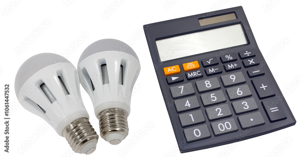 Calculator with light bulbs on white Calculator with light bulbs on white