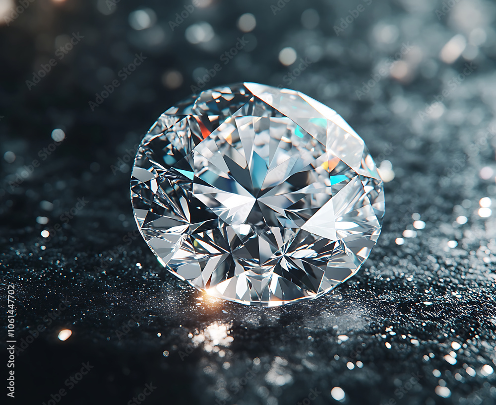 beautiful shiny diamond with light reflection on dark surface, showcasing its brilliance and clarity. sparkling facets create mesmerizing effect beautiful shiny diamond with light reflection on dark surface, showcasing its brilliance and clarity. sparkling facets create mesmerizing effect