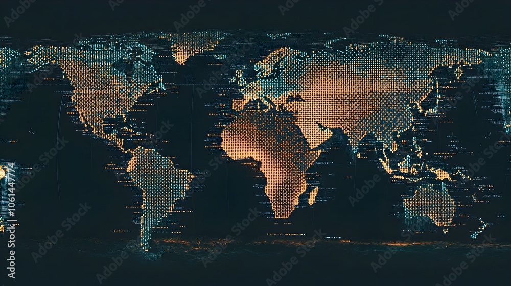 Fototapeta premium World Map with Digital Dots on Dark Background,Open Space for Global News Coverage