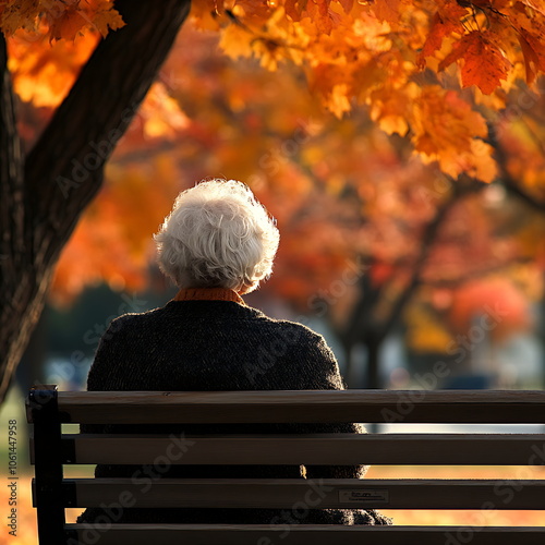 Wallpaper Mural Photo of an elderly woman sitting on a bench, Generative AI Torontodigital.ca