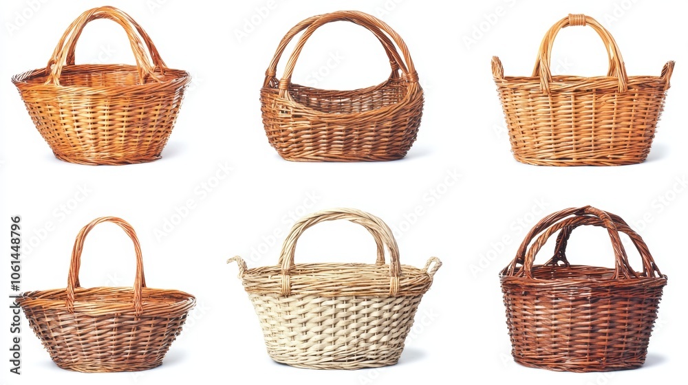 Set of Six Wicker Baskets Rustic Woven Storage Containers Set of Six Wicker Baskets Rustic Woven Storage Containers
