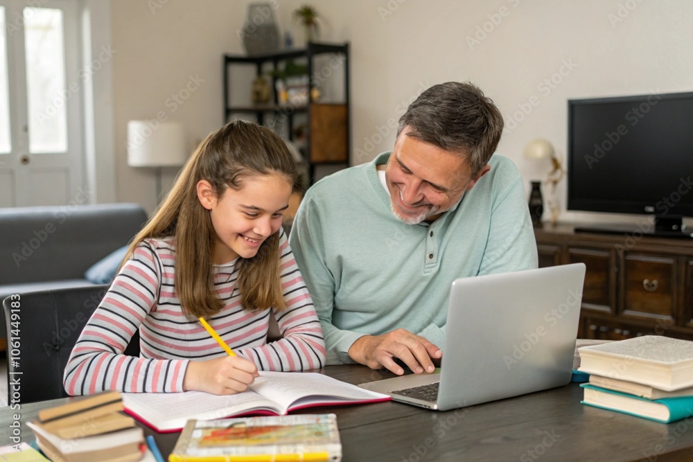 Father child home family homework daughter girl cheerful teenage parent education laptop teen teaching childhood man learning together school computer internet teacher tutor black Father child home family homework daughter girl cheerful teenage parent education laptop teen teaching childhood man learning together school computer internet teacher tutor black