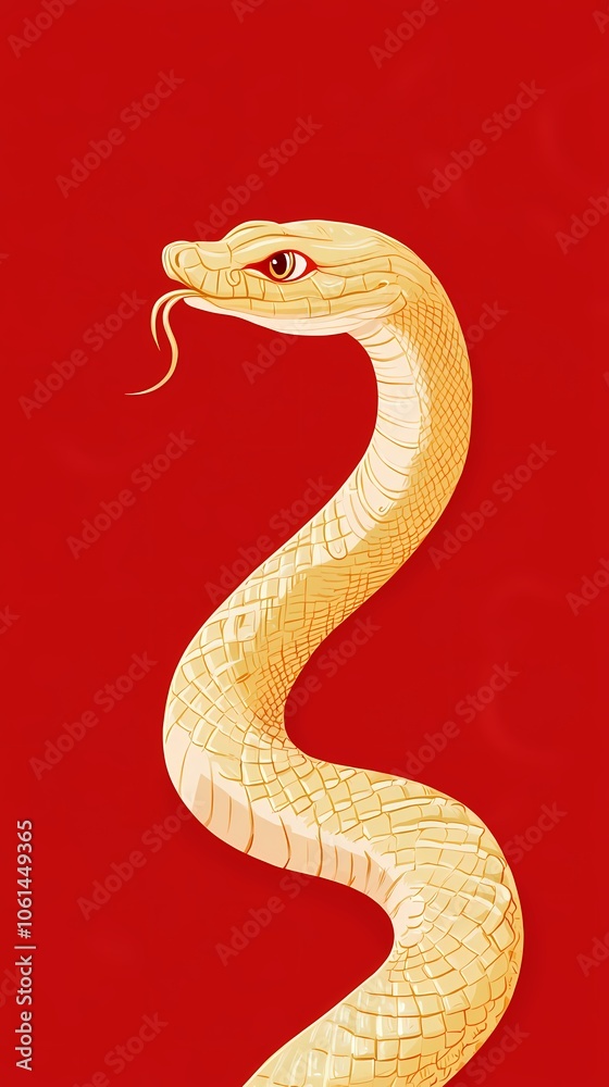 Fototapeta premium Traditional Chinese New Year red background with golden abstract snake illustration poster background