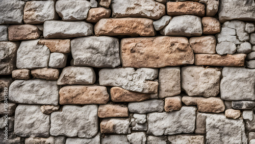 A wall made of stone with a brown and white color