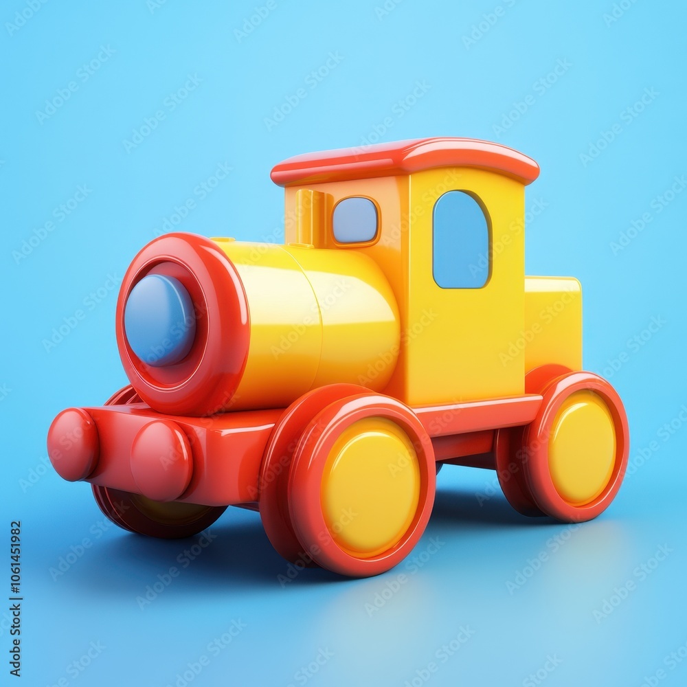 Colorful Toy Train Set on a Blue Background Colorful Toy Train Set on a Blue Background