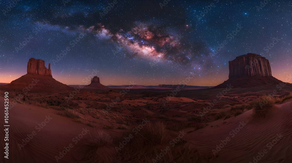 Obraz premium Night Sky Illuminating Desert Rock Formations Under the Milky Way