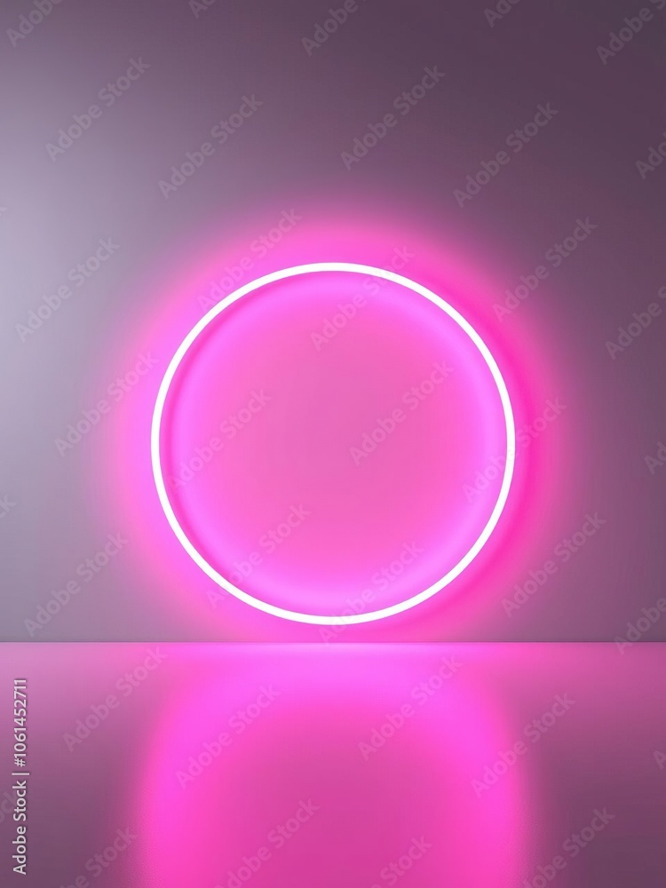 Glowing light pink neon circle on a sleek grey background, design, grey, minimalistic Glowing light pink neon circle on a sleek grey background, design, grey, minimalistic