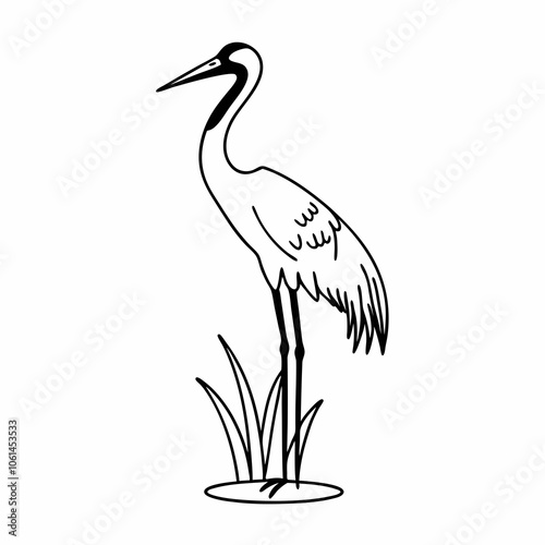 Minimalist Crane Line Art Vector