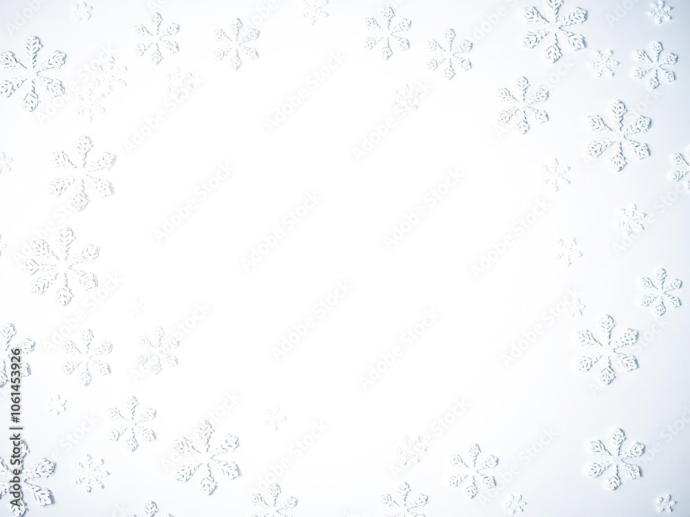 Fototapeta premium Snowflake christmas background featuring white snowflakes on a blue background with subtle glitter accents, winter, festive