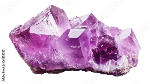 Vibrant amethyst crystal formation on white background