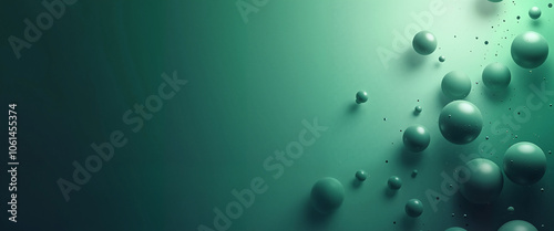 Abstract Green Spheres in Gradient Background Representing Bubbles or Particles