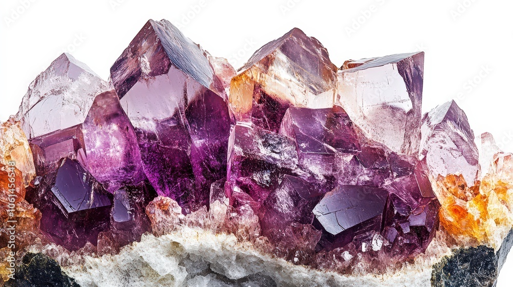 Fototapeta premium Stunning amethyst crystal cluster against a white background