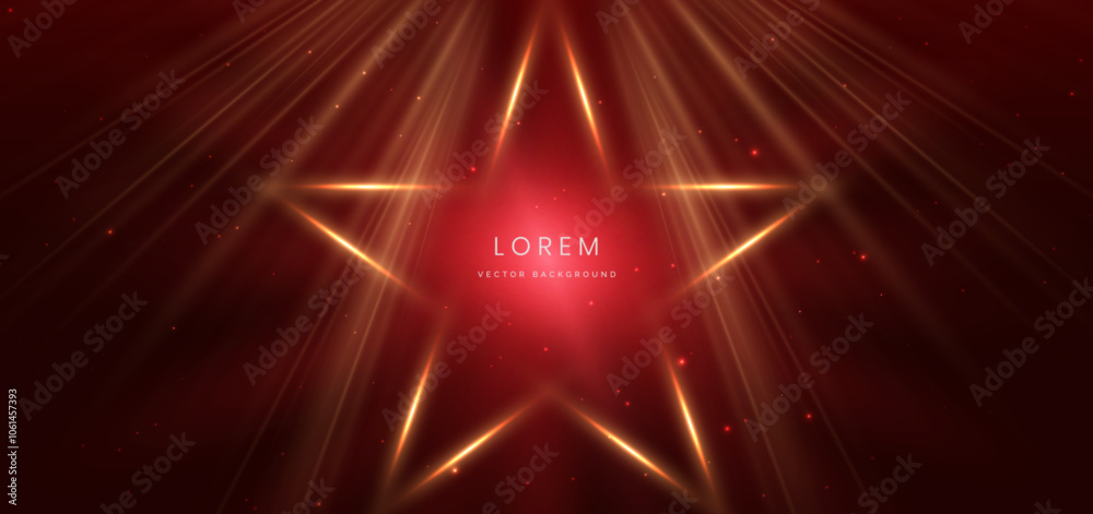 Obraz premium Golden star on dark red background with lighting effect and sparkle.