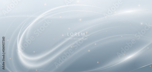 Abstract white wave lines on grey background with lighting effect sparkle.