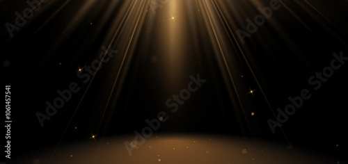 Abstract elegant gold glowing line with lighting effect sparkle on black background.
