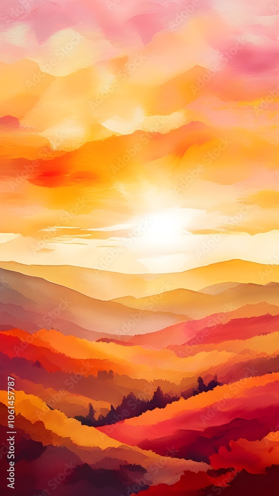 sun rising over hills, with warm, energizing colors shifting from red to gold, symbolizing a fresh start sun rising over hills, with warm, energizing colors shifting from red to gold, symbolizing a fresh start