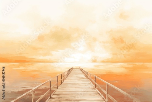 Sunset pier watercolor background sky backgrounds outdoors. photo