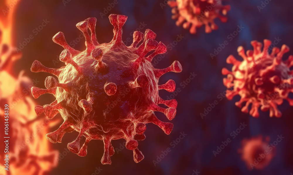 Microscopic image of coronavirus, dangerous pathogen