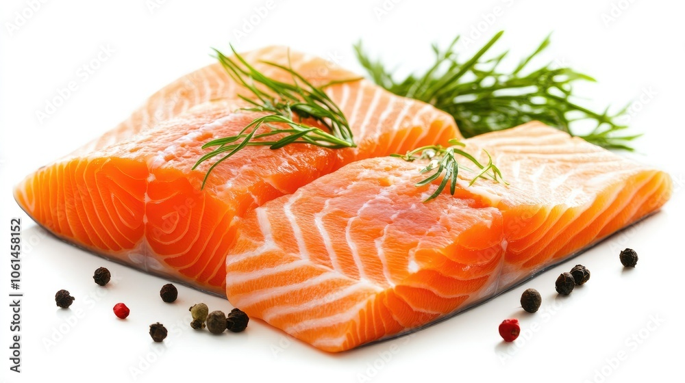 Fresh raw salmon steak with rich color and smooth texture, isolated on a white background, perfect for highlighting freshness and quality Fresh raw salmon steak with rich color and smooth texture, isolated on a white background, perfect for highlighting freshness and quality