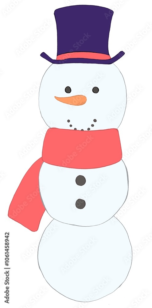 マフラーとシルクハットをつけた雪だるま