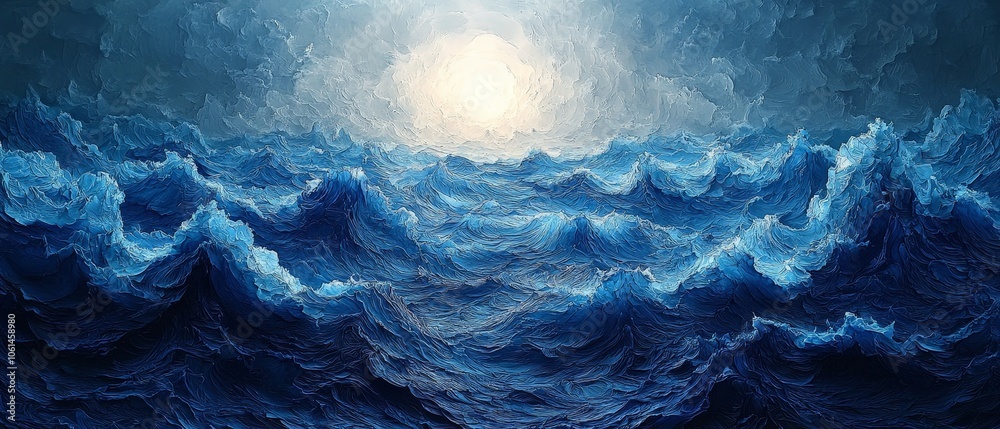 A dramatic ocean scene with turbulent waves and a bright sun illuminating the horizon. A dramatic ocean scene with turbulent waves and a bright sun illuminating the horizon.
