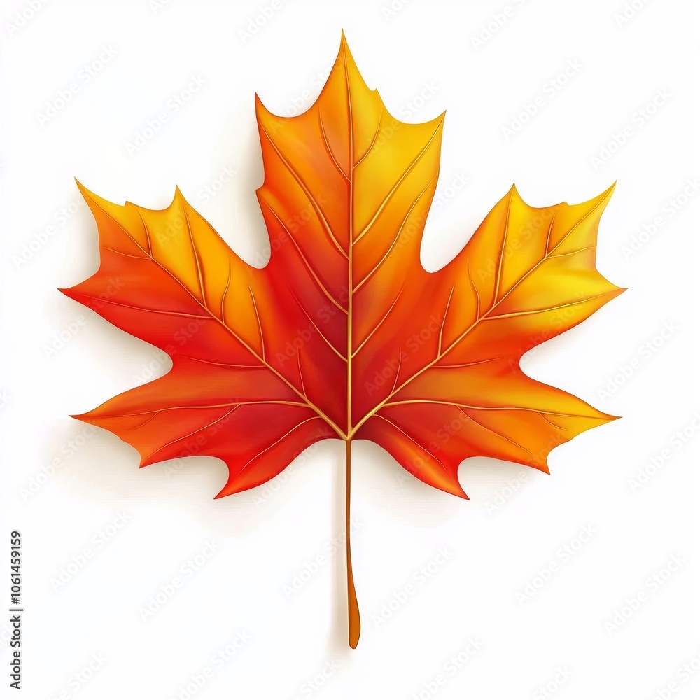Obraz premium Autumn maple leaf glows on white backdrop.