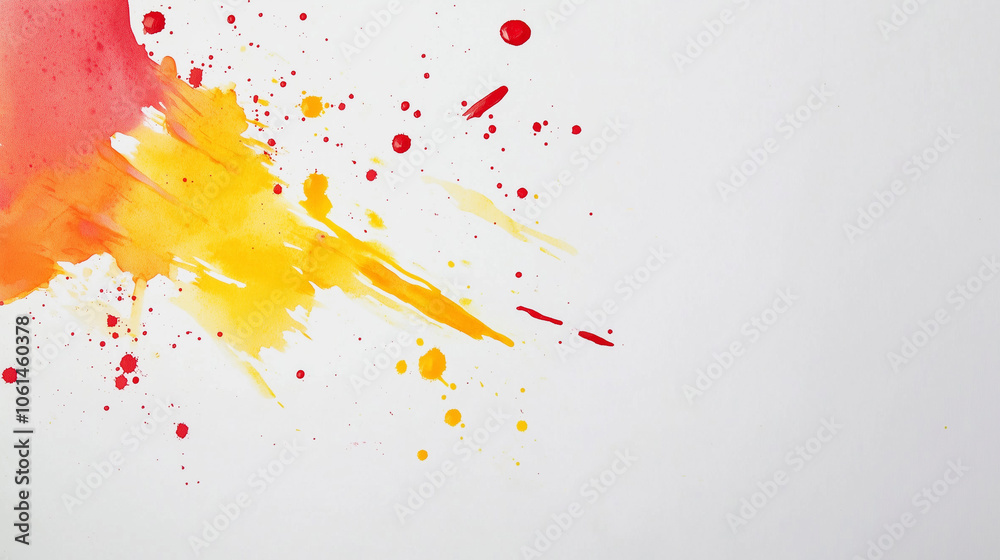 Close-Up of Red and Yellow Watercolor Drops on White Background. Close-Up of Red and Yellow Watercolor Drops on White Background.