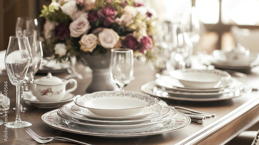 Elegant Dining Table Set for a Special Occasion, Luxurious Feast Setup Elegant Dining Table Set for a Special Occasion, Luxurious Feast Setup
