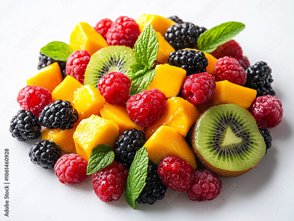 Obraz premium a bowl of fresh fruit salad, ready to be enjoyed. The salad is vibrant in color and appears to be well-balanced with a variety of fruits.