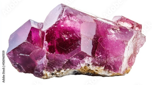 Vibrant pink tourmaline crystal cluster on white background photo