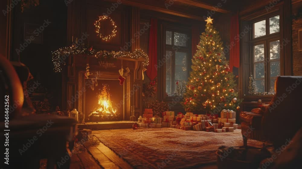 fireplace and home decorations for Christmas . seamless looping time-lapse virtual video Animation Background. fireplace and home decorations for Christmas . seamless looping time-lapse virtual video Animation Background.