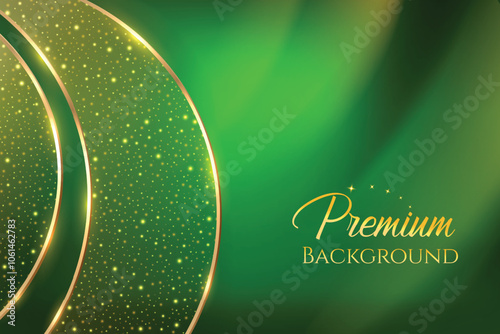 Premium Background With Glowing Bling Lights On Green Background. Royal Ethnic Theme Elements Concept Design Vector Illustration For Movie, Television Award, Festival Sale Celebration Etc.